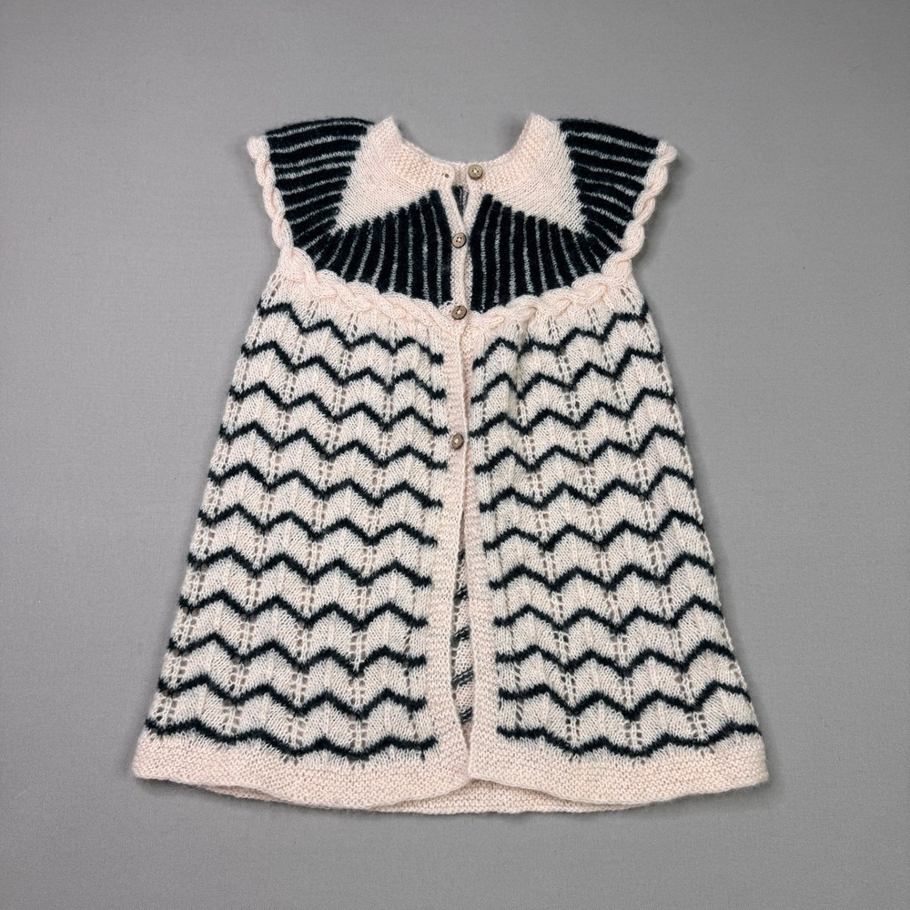 Handmade Knit Chevron Pointelle Dress Pink Black Sleeveless 5T